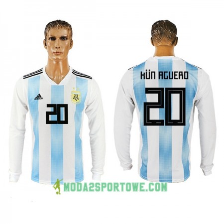 Koszulka Argentyna Kun Aguero 20 Mistrzostwa Świata 2018 Domowe Stroje Piłkarskie Długi Rękaw